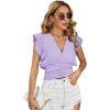 imageLYANER Womens Wrap V Neck Ruffle Cap Sleeve Crop Top Shirred Hem Sleeveless Blouse Tank TopLight Purple