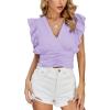 imageLYANER Womens Wrap V Neck Ruffle Cap Sleeve Crop Top Shirred Hem Sleeveless Blouse Tank TopLight Purple