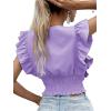 imageLYANER Womens Wrap V Neck Ruffle Cap Sleeve Crop Top Shirred Hem Sleeveless Blouse Tank TopLight Purple