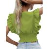 imageLYANER Womens Wrap V Neck Ruffle Cap Sleeve Crop Top Shirred Hem Sleeveless Blouse Tank TopPea Green