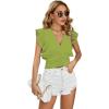 imageLYANER Womens Wrap V Neck Ruffle Cap Sleeve Crop Top Shirred Hem Sleeveless Blouse Tank TopPea Green