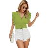 imageLYANER Womens Wrap V Neck Ruffle Cap Sleeve Crop Top Shirred Hem Sleeveless Blouse Tank TopPea Green