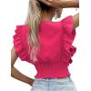 imageLYANER Womens Wrap V Neck Ruffle Cap Sleeve Crop Top Shirred Hem Sleeveless Blouse Tank TopRose