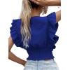 imageLYANER Womens Wrap V Neck Ruffle Cap Sleeve Crop Top Shirred Hem Sleeveless Blouse Tank TopRoyal Blue