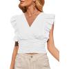 imageLYANER Womens Wrap V Neck Ruffle Cap Sleeve Crop Top Shirred Hem Sleeveless Blouse Tank TopWhite