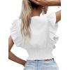 imageLYANER Womens Wrap V Neck Ruffle Cap Sleeve Crop Top Shirred Hem Sleeveless Blouse Tank TopWhite
