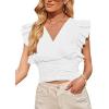 imageLYANER Womens Wrap V Neck Ruffle Cap Sleeve Crop Top Shirred Hem Sleeveless Blouse Tank TopWhite