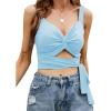 imageLYANER Womens Deep V Neck Criss Crossed Twist Knot Hollow Out Self Tie Crop Tank Sleeveless TopBlue