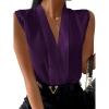 imageLYANER Womens Elegant V Neck Pleated Sleeveless Blouse Chiffon Work Shirt Tank TopDark Purple