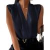 imageLYANER Womens Elegant V Neck Pleated Sleeveless Blouse Chiffon Work Shirt Tank TopNavy Blue