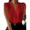 imageLYANER Womens Elegant V Neck Pleated Sleeveless Blouse Chiffon Work Shirt Tank TopSolid Red