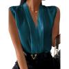 imageLYANER Womens Elegant V Neck Pleated Sleeveless Blouse Chiffon Work Shirt Tank TopTeal Blue
