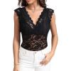 imageLYANER Womens Floral Lace Scallop V Neck Sleeveless Sheer Sexy Tank Top BlouseBlack