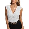 imageLYANER Womens Floral Lace Scallop V Neck Sleeveless Sheer Sexy Tank Top BlouseWhite