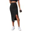 imageLYANER Womens High Waist Stretchy Rib Knit Split Slit Hem Midi Pencil SkirtBlack2