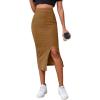 imageLYANER Womens High Waist Stretchy Rib Knit Split Slit Hem Midi Pencil SkirtCamel2
