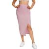 imageLYANER Womens High Waist Stretchy Rib Knit Split Slit Hem Midi Pencil SkirtDusty Pink