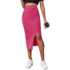 imageLYANER Womens High Waist Stretchy Rib Knit Split Slit Hem Midi Pencil SkirtHot Pink2
