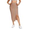 imageLYANER Womens High Waist Stretchy Rib Knit Split Slit Hem Midi Pencil SkirtKhaki