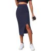 imageLYANER Womens High Waist Stretchy Rib Knit Split Slit Hem Midi Pencil SkirtNavy Blue2