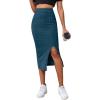 imageLYANER Womens High Waist Stretchy Rib Knit Split Slit Hem Midi Pencil SkirtTeal2