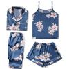 imageLYANER Womens Pajamas Set 4 pcs Satin Silk Cami Top Button Down Loungewear Pjs SetBlue