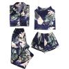 imageLYANER Womens Pajamas Set 4 pcs Satin Silk Cami Top Button Down Loungewear Pjs SetNavy