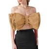 imageLYANER Womens Sexy Layer Bow Tie Tube Crop Top Sleeveless Strapless Print Party Fluffy Tank TopKhaki