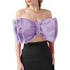 imageLYANER Womens Sexy Layer Bow Tie Tube Crop Top Sleeveless Strapless Print Party Fluffy Tank TopLight Purple