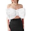 imageLYANER Womens Sexy Layer Bow Tie Tube Crop Top Sleeveless Strapless Print Party Fluffy Tank TopWhite