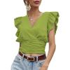 imageLYANER Womens Wrap V Neck Ruffle Cap Sleeve Crop Top Shirred Hem Sleeveless Blouse Tank TopPea Green