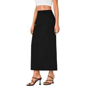 imageLYANER Womens Casual High Waist Slit Split Back Work Pencil Maxi SkirtBlack