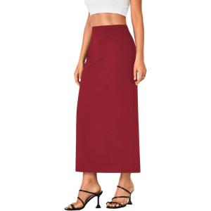 imageLYANER Womens Casual High Waist Slit Split Back Work Pencil Maxi SkirtBurgundy