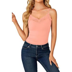 imageLYANER Womens Lace V Neck Camisole Adjustable Strap Cami Sleeveless Tank Undershirt TopBaby Pink