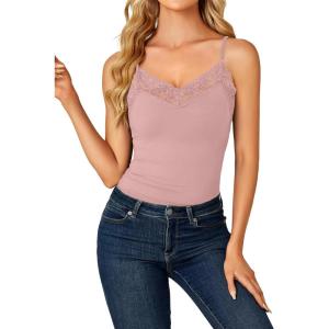 imageLYANER Womens Lace V Neck Camisole Adjustable Strap Cami Sleeveless Tank Undershirt TopDusty Pink