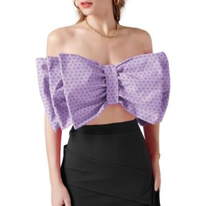 imageLYANER Womens Sexy Layer Bow Tie Tube Crop Top Sleeveless Strapless Print Party Fluffy Tank TopLight Purple