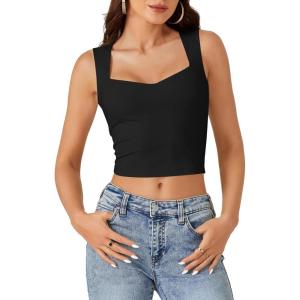 imageLYANER Womens Summer Crop Tops Square Neck Sleeveless Tank Top Sexy Cami ShirtsBlack