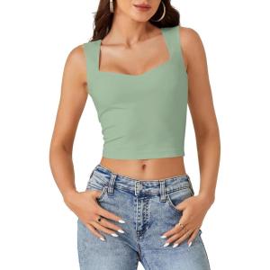 imageLYANER Womens Summer Crop Tops Square Neck Sleeveless Tank Top Sexy Cami ShirtsLight Green