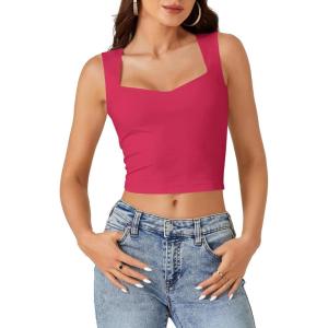 imageLYANER Womens Summer Crop Tops Square Neck Sleeveless Tank Top Sexy Cami ShirtsRose