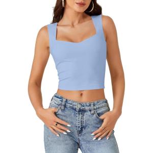 imageLYANER Womens Summer Crop Tops Square Neck Sleeveless Tank Top Sexy Cami ShirtsSky Blue