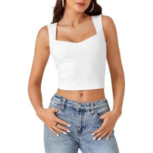 imageLYANER Womens Summer Crop Tops Square Neck Sleeveless Tank Top Sexy Cami ShirtsWhite