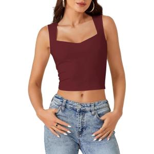 imageLYANER Womens Summer Crop Tops Square Neck Sleeveless Tank Top Sexy Cami ShirtsWine Red