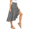 imageLYANER Womens Boho Floral Print Wrap Front Self Tie Knot Ruffle Hem Split Midi SkirtBlack