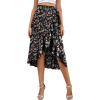 imageLYANER Womens Boho Floral Print Wrap Front Self Tie Knot Ruffle Hem Split Midi SkirtBlackred
