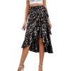 imageLYANER Womens Boho Floral Print Wrap Front Self Tie Knot Ruffle Hem Split Midi SkirtBlackred