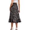 imageLYANER Womens Boho Floral Print Wrap Front Self Tie Knot Ruffle Hem Split Midi SkirtBlackred