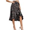 imageLYANER Womens Boho Floral Print Wrap Front Self Tie Knot Ruffle Hem Split Midi SkirtBlackred