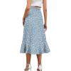 imageLYANER Womens Boho Floral Print Wrap Front Self Tie Knot Ruffle Hem Split Midi SkirtBlue a