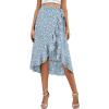 imageLYANER Womens Boho Floral Print Wrap Front Self Tie Knot Ruffle Hem Split Midi SkirtBlue a