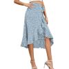 imageLYANER Womens Boho Floral Print Wrap Front Self Tie Knot Ruffle Hem Split Midi SkirtBlue a